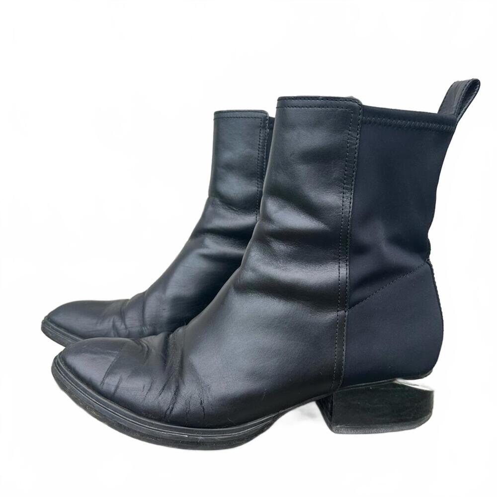 ALEXANDER WANG pointed slip-on black leather boots w/ open silver heel - Size 9